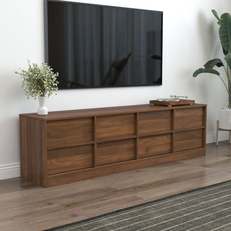 English Elm Modern Walnut Low Profile Media Console with Four Drawer Storage for Living Room W331P533617