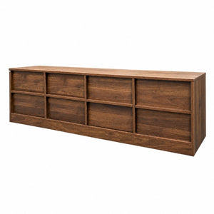 English Elm Modern Walnut Low Profile Media Console with Four Drawer Storage for Living Room W331P533617