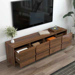 English Elm Modern Walnut Low Profile Media Console with Four Drawer Storage for Living Room W331P533617