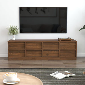 English Elm Modern Walnut Low Profile Media Console with Four Drawer Storage for Living Room W331P533617