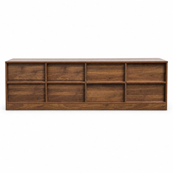 English Elm Modern Walnut Low Profile Media Console with Four Drawer Storage for Living Room W331P533617