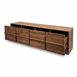 English Elm Modern Walnut Low Profile Media Console with Four Drawer Storage for Living Room W331P533617