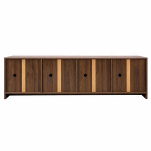 English Elm Modern Walnut Low Profile Media Console with Four Drawer Storage for Living Room W331P533617