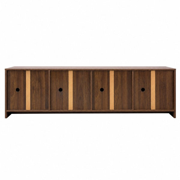 English Elm Modern Walnut Low Profile Media Console with Four Drawer Storage for Living Room W331P533617