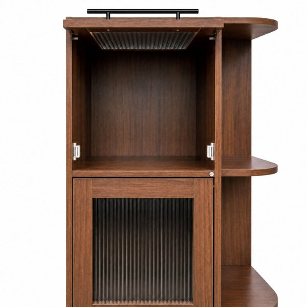 English Elm Tall Fluted Glass Display Cabinet with Open Shelving for Living Room or Home Office W331P533618