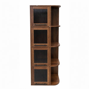 English Elm Tall Fluted Glass Display Cabinet with Open Shelving for Living Room or Home Office W331P533618