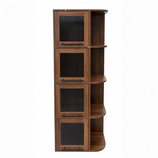 English Elm Tall Fluted Glass Display Cabinet with Open Shelving for Living Room or Home Office W331P533618