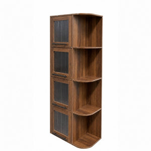 English Elm Tall Fluted Glass Display Cabinet with Open Shelving for Living Room or Home Office W331P533618