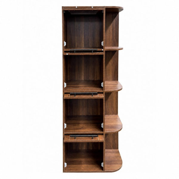 English Elm Tall Fluted Glass Display Cabinet with Open Shelving for Living Room or Home Office W331P533618