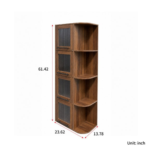 English Elm Tall Fluted Glass Display Cabinet with Open Shelving for Living Room or Home Office W331P533618