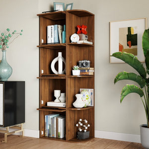 English Elm Tall Fluted Glass Display Cabinet with Open Shelving for Living Room or Home Office W331P533618