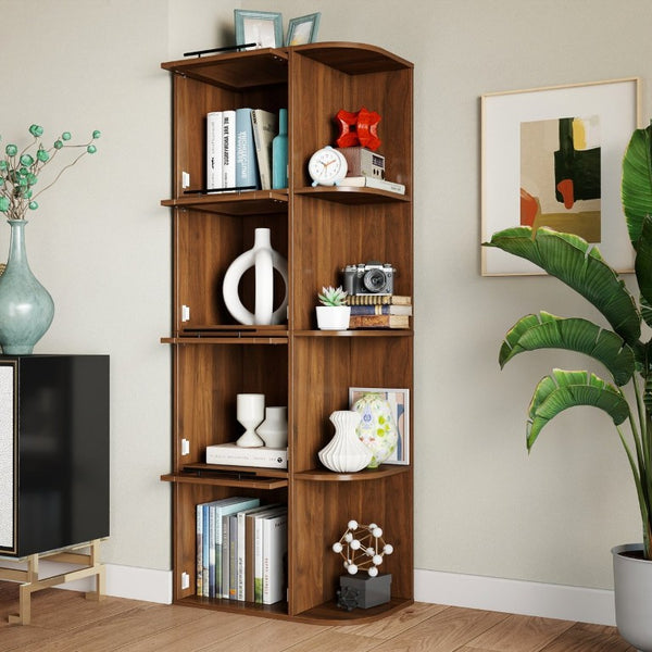 English Elm Tall Fluted Glass Display Cabinet with Open Shelving for Living Room or Home Office W331P533618