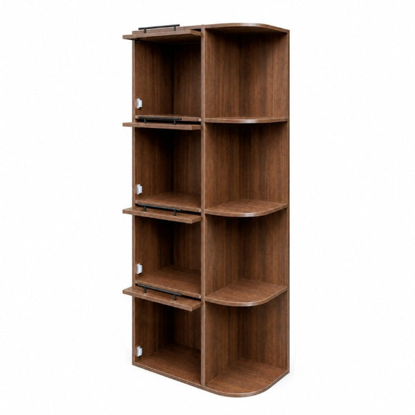 English Elm Tall Fluted Glass Display Cabinet with Open Shelving for Living Room or Home Office W331P533618