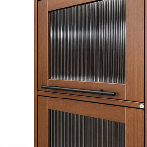 English Elm Tall Fluted Glass Display Cabinet with Open Shelving for Living Room or Home Office W331P533618
