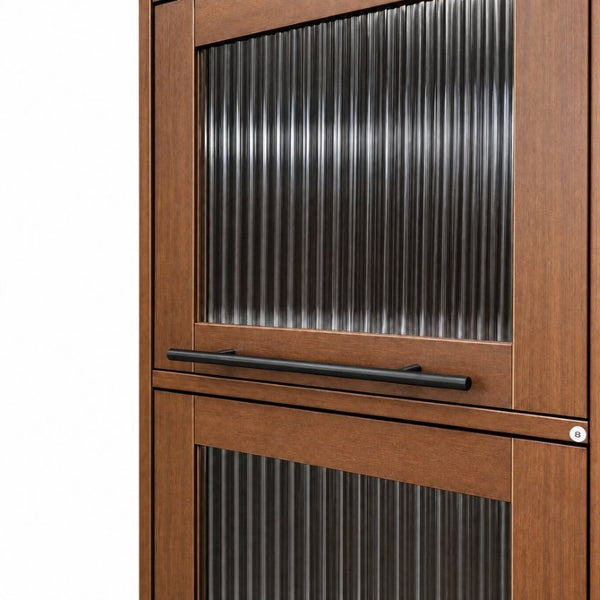 English Elm Tall Fluted Glass Display Cabinet with Open Shelving for Living Room or Home Office W331P533618