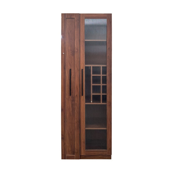 English Elm Kitchen Pantry Cabinet Farmhouse Glass Doors Pull Out Tower Five Tier Organizer W331S00214