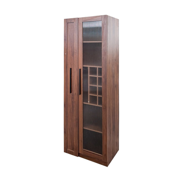 English Elm Kitchen Pantry Cabinet Farmhouse Glass Doors Pull Out Tower Five Tier Organizer W331S00214