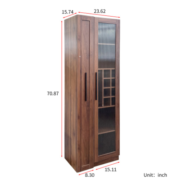 English Elm Kitchen Pantry Cabinet Farmhouse Glass Doors Pull Out Tower Five Tier Organizer W331S00214