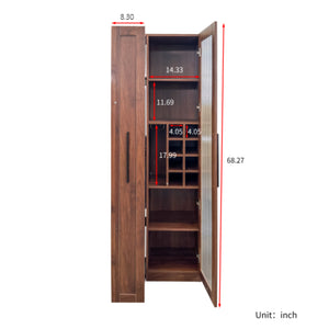 English Elm Kitchen Pantry Cabinet Farmhouse Glass Doors Pull Out Tower Five Tier Organizer W331S00214