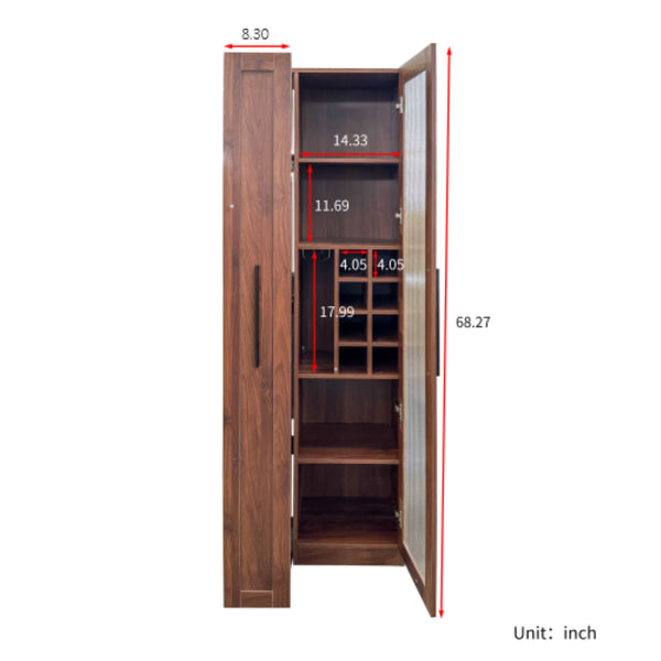 English Elm Kitchen Pantry Cabinet Farmhouse Glass Doors Pull Out Tower Five Tier Organizer W331S00214