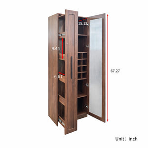English Elm Kitchen Pantry Cabinet Farmhouse Glass Doors Pull Out Tower Five Tier Organizer W331S00214