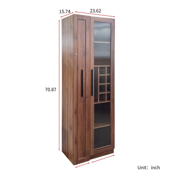 English Elm Kitchen Pantry Cabinet Farmhouse Glass Doors Pull Out Tower Five Tier Organizer W331S00214