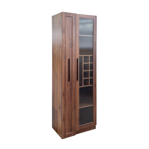 English Elm Kitchen Pantry Cabinet Farmhouse Glass Doors Pull Out Tower Five Tier Organizer W331S00214