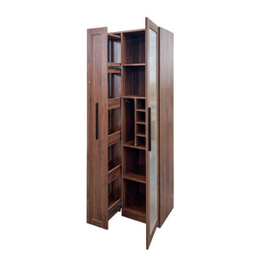 English Elm Kitchen Pantry Cabinet Farmhouse Glass Doors Pull Out Tower Five Tier Organizer W331S00214