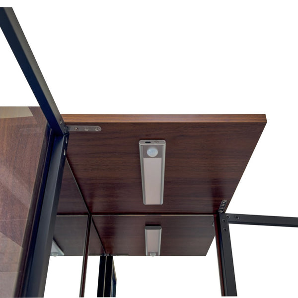 English Elm 70" Glass Door Display Cabinet with Led Lighting Five Shelves and Pull-out Storage W331S00215