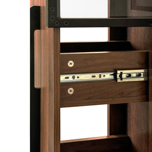 English Elm 70" Glass Door Display Cabinet with Led Lighting Five Shelves and Pull-out Storage W331S00215