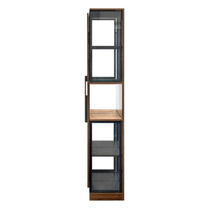 English Elm 70" Glass Door Display Cabinet with Led Lighting Five Shelves and Pull-out Storage W331S00215