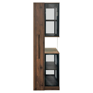English Elm 70" Glass Door Display Cabinet with Led Lighting Five Shelves and Pull-out Storage W331S00215