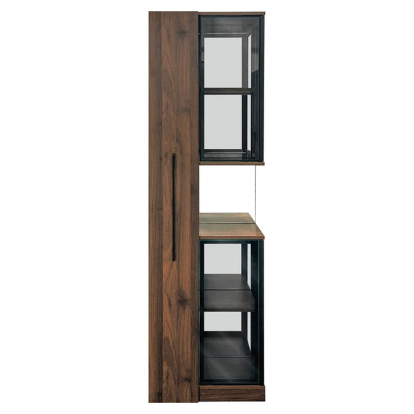 English Elm 70" Glass Door Display Cabinet with Led Lighting Five Shelves and Pull-out Storage W331S00215