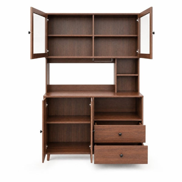 English Elm Modern Glass Door Buffet Hutch with Drawers and Pantry Storage for Dining Rooms W331S00218