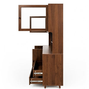 English Elm Modern Glass Door Buffet Hutch with Drawers and Pantry Storage for Dining Rooms W331S00218