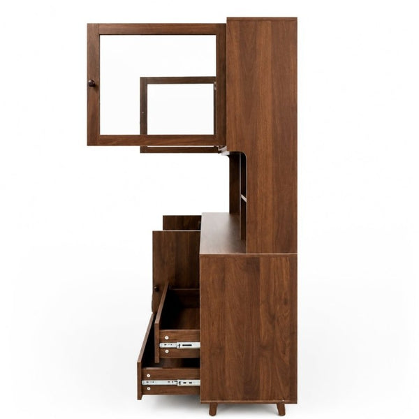 English Elm Modern Glass Door Buffet Hutch with Drawers and Pantry Storage for Dining Rooms W331S00218