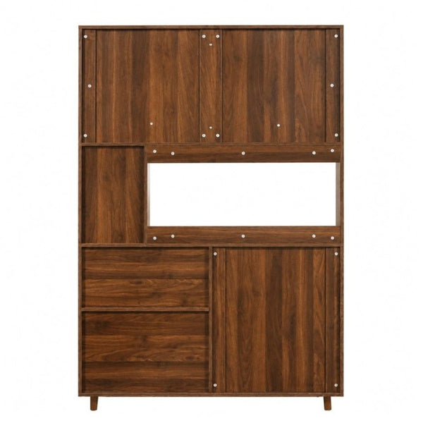English Elm Modern Glass Door Buffet Hutch with Drawers and Pantry Storage for Dining Rooms W331S00218