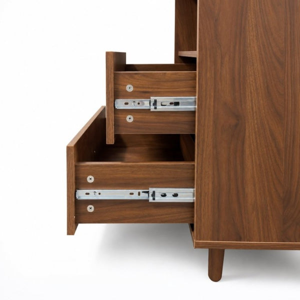 English Elm Modern Glass Door Buffet Hutch with Drawers and Pantry Storage for Dining Rooms W331S00218