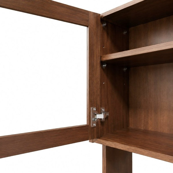English Elm Modern Glass Door Buffet Hutch with Drawers and Pantry Storage for Dining Rooms W331S00218