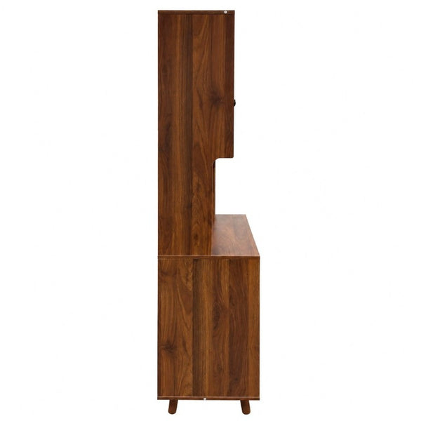 English Elm Modern Glass Door Buffet Hutch with Drawers and Pantry Storage for Dining Rooms W331S00218