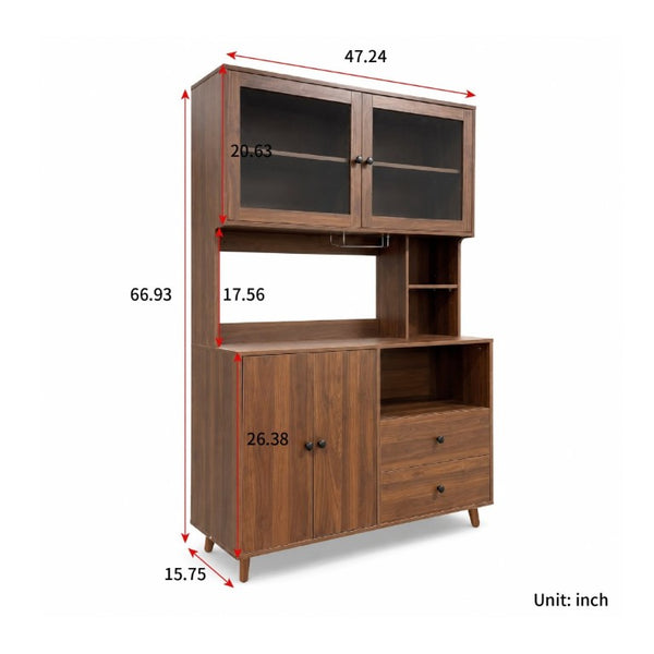 English Elm Modern Glass Door Buffet Hutch with Drawers and Pantry Storage for Dining Rooms W331S00218