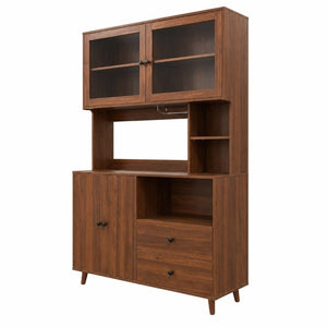 English Elm Modern Glass Door Buffet Hutch with Drawers and Pantry Storage for Dining Rooms W331S00218