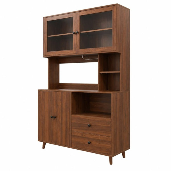 English Elm Modern Glass Door Buffet Hutch with Drawers and Pantry Storage for Dining Rooms W331S00218
