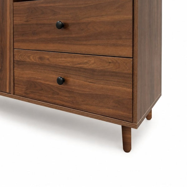 English Elm Modern Glass Door Buffet Hutch with Drawers and Pantry Storage for Dining Rooms W331S00218