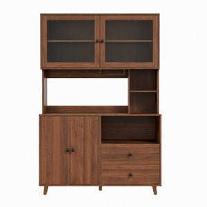 English Elm Modern Glass Door Buffet Hutch with Drawers and Pantry Storage for Dining Rooms W331S00218