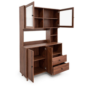 English Elm Modern Glass Door Buffet Hutch with Drawers and Pantry Storage for Dining Rooms W331S00218