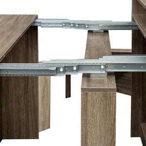 English Elm Modern Extendable Convertible Dining Table with Built-in Storage for Small Spaces Barnwood W331S00219