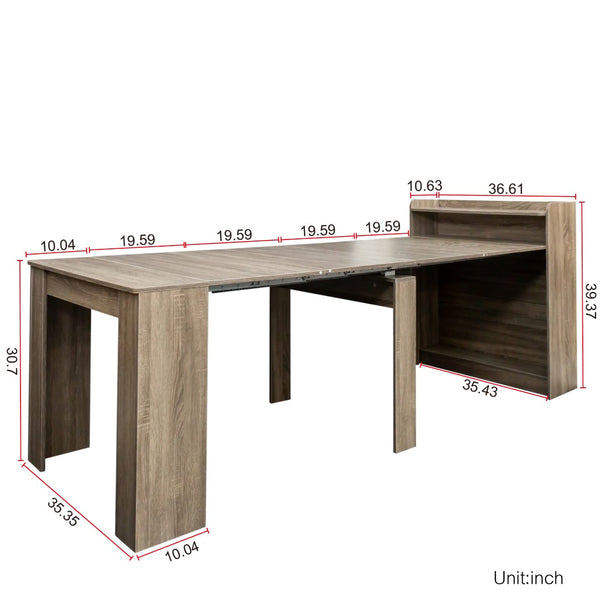 English Elm Modern Extendable Convertible Dining Table with Built-in Storage for Small Spaces Barnwood W331S00219