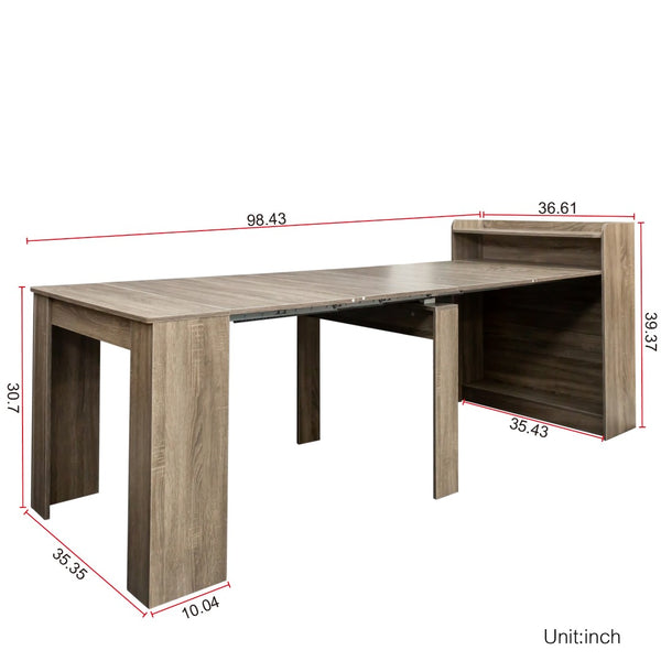 English Elm Modern Extendable Convertible Dining Table with Built-in Storage for Small Spaces Barnwood W331S00219