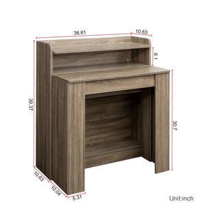 English Elm Modern Extendable Convertible Dining Table with Built-in Storage for Small Spaces Barnwood W331S00219